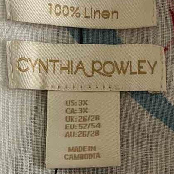 Cynthia Rowley Tropical Floral Ballet Dancer Print 100% Linen Popover Blouse 3X - Picture 3 of 9